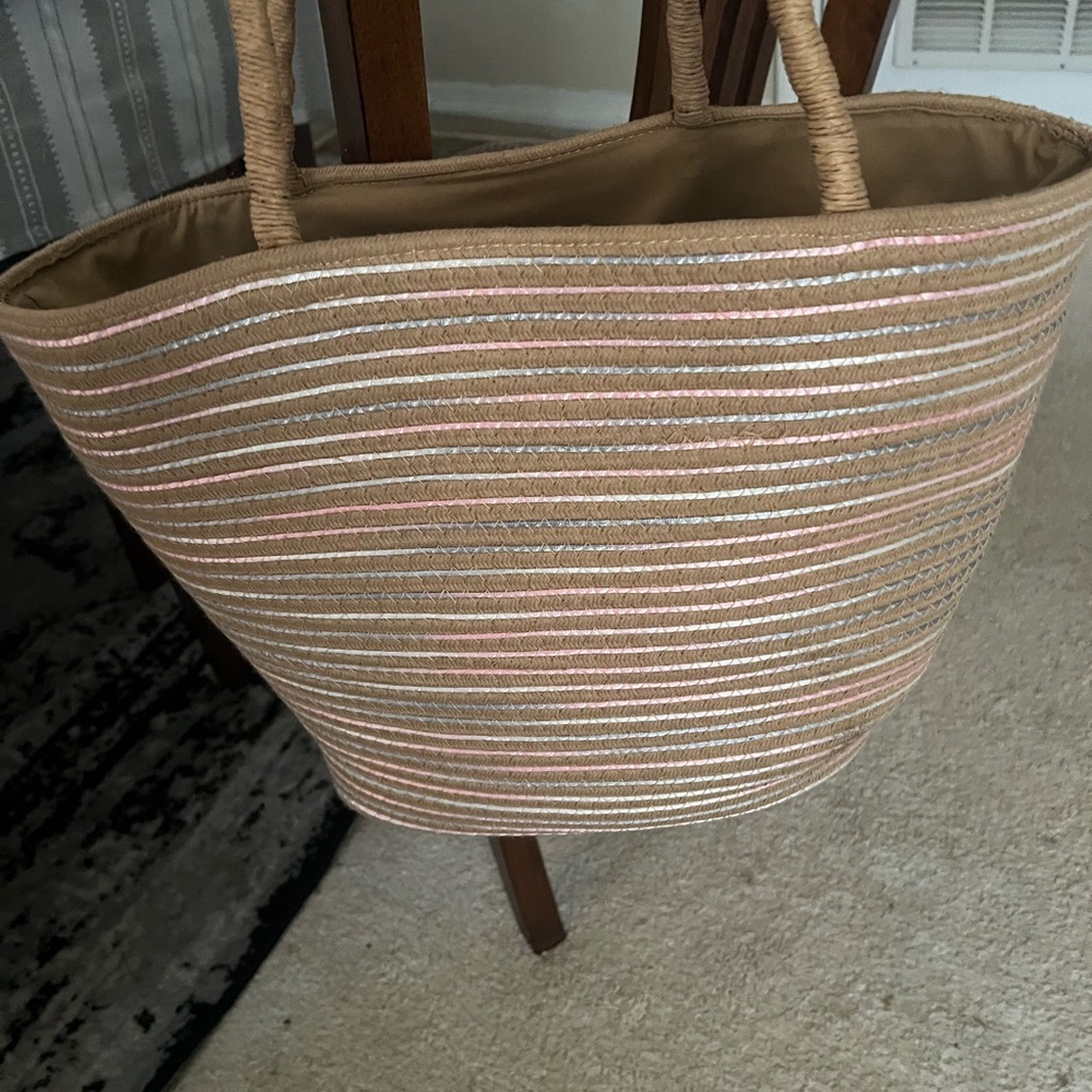 Striped Tan and Pink Tote Bag